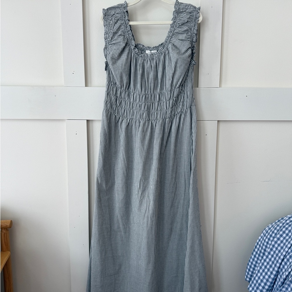 Elegant Blue Checkered Maxi Dress